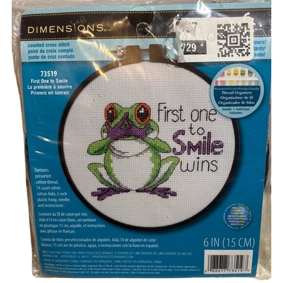 Dimensions Counted Cross Stitch Kit  First One To Smile Wins Frog Design 6" - Picture 1 of 2